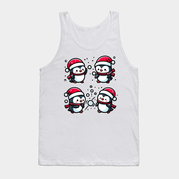 Adorable Cute Penguin Santa Hat Winter Snowball Fight Tank Top by Francois Ringuette